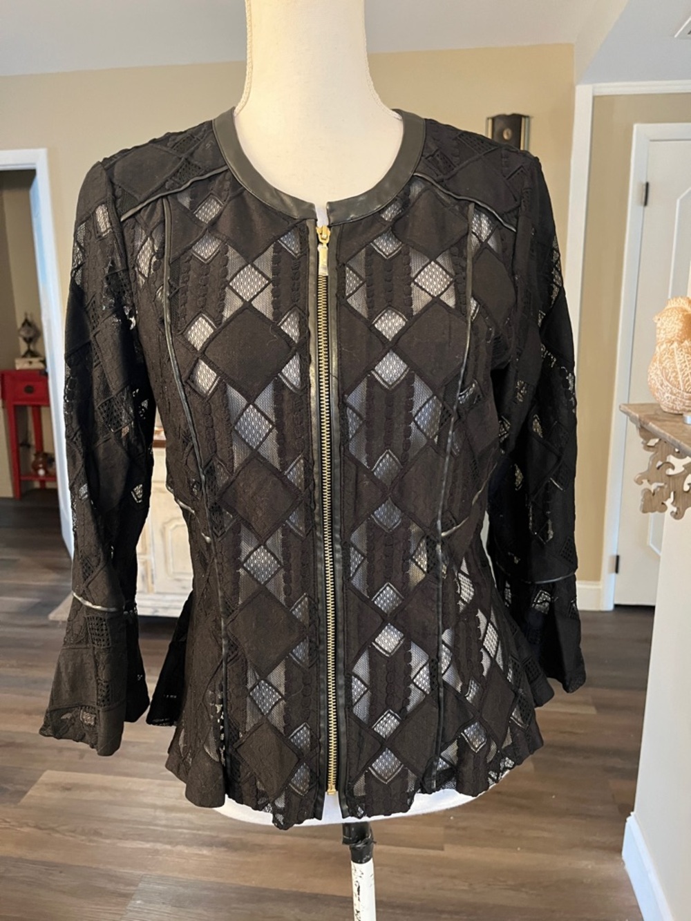 INC International Concepts Black Lace Zip-Front Blazer